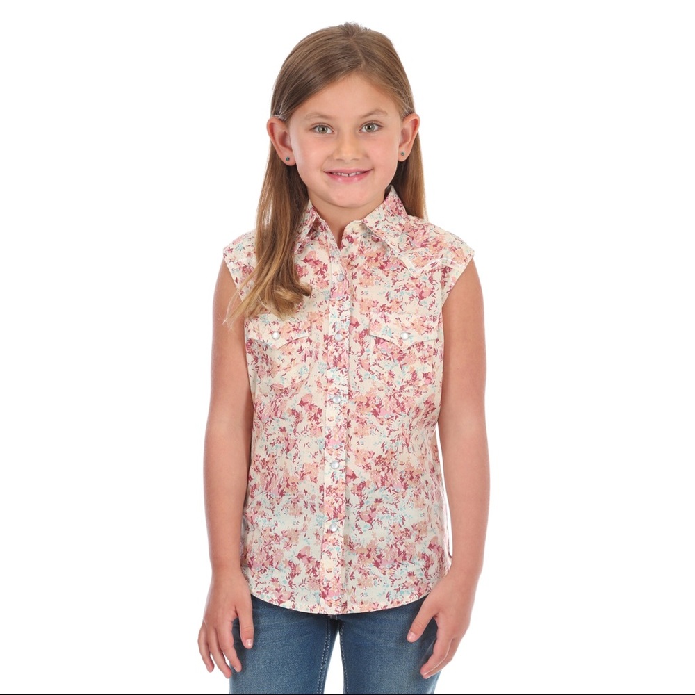 Girls Sleeveless Snap Down Western Shirt